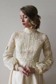 Bishop Sleeve Wedding Dress Vintage 1960s Bishop Sleeve Wedding Dress With Beaded Details And Watteau Train 1960s Wedding Dresses Bridal Lace Wedding Gowns With Sleeves