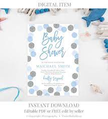 Silver And Blue Baby Shower Invitation Template Printable Glitter Mod Baby Shower Invitations For Boys Baby Shower Invitation Templates Baby Shower Invitations