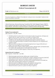 Medical Transcriptionist Resume Samples Qwikresume