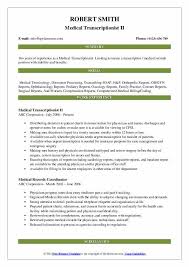 Medical Transcriptionist Resume Samples Qwikresume