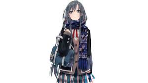 📺anime 📖manga 🕹geeky w/ love, black women, poc & our community🏳️‍🌈 shop.blackgirlsanime.com. Dark Hair Looking At Viewer Solo Bangs Long Hair Black Eyes Ponkan 8 Yukinoshita Yukino Yahari Ore No Seishun Love Comedy Wa Machigatteiru Anime Girls Scarf White Background Bag Black Hair Simple