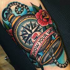 50 Compass Tattoo Designs That Evoke Your Adventurous Spirit Tats N Rings Traditional Compass Tattoo Traditional Style Tattoo Traditional Tattoo Sleeve
