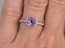 Explore amethyst engagement rings in white gold, yellow gold and rose gold. Natural 7mm Round Cut Amethyst Engagement Ring Diamond Wedding Ring 14k Rose Gold Halo Prong Set G0532 501
