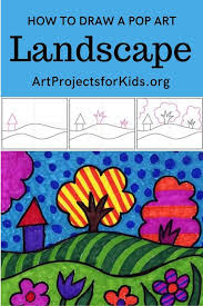 Pop Art Lesson How To Draw A Colorful Landscape Art Projects For Kids Landscape Art Lessons Art Lessons For Kids Nature Drawing For Kids