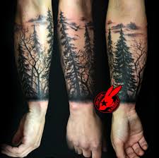 Forest Silhouette Tattoo Tree Silhouette Forest Pine Arm Sleeve Tattoo By Jackie Silhouette Tattoos Arm Sleeve Tattoos Tree Tattoo Forearm