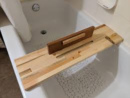 Extendable wooden bath holder bathtub caddy tray tub waterproof wood books stand. Bath Tub Caddy I Made My Wife Out Of Finger Joint Spf And White Oak Woodworking