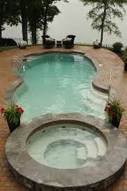 Fiberglass Pool Spa With A Paver Deck Swimming Pools Backyard Small Inground Pool Hot Tub Outdoor