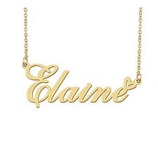 HUAN XUN Elaine Name Heart Necklace 18k Gold Plated Nameplate Pendant  Necklace Stainless Steel Jewelry for Womens Birthday Gifts