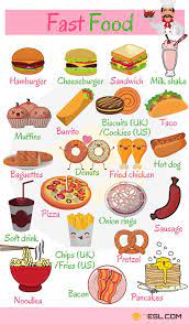 As agriculture developed, farmers began producing more and more different types of food, and now we see a huge range of foods in supermarkets. Fast Food List Types Of Fast Food With Pictures 7esl