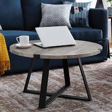Maricielo walnut glass coffee table am pm la redoute. Grey Round Coffee Table With Metal Base Foster Furniture123