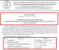 Lantas, berapakah gaji pokok yang diterima seorang aparatur sipil negara pada 34 kementerian yang ada di indonesia? Lowongan Guru Bahasa Indonesia Bagi Penutur Asing Bipa Di Luar Negeri Masa Tugas 2021 Info Pendidikan Terbaru