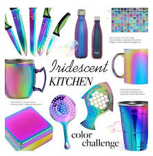 Iridescent Kitchen Oil Slick Decor By Alexandrazeres Liked On Polyvore Featuring Interior Interiors Rainbow Kitchen Iridescent Decor Home Decor Kitchen