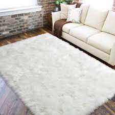 Fast & free shipping on orders over $35! Lochas White Fluffy Faux Fur Rug For Living Room Super Soft Sheepskin Area Rug Anti Skid Yoga Mat Bedroom Floor Sofa Shaggy Silky Plush Carpet Bedside Rugs Christmas Holiday 90 X 150cm White