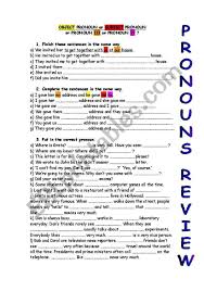 Review Subject Pronouns Vs Object Pronouns Vs Possessive Pronouns 3 Object Pronouns Pronoun Possessive Pronoun