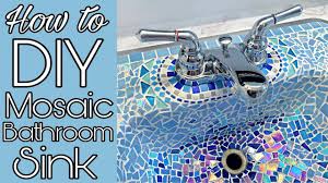 Place tiles onto the tape pressing firm. Diy Mosaic Tile Sink Bathroom Sink Makeover Youtube