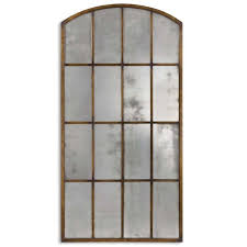 A striking industrial style mirror set in a metal frame, our large window pane mirror is reminiscent of an imposing victorian window pane. Designer Arched Iron Antiqued Floor Mirror Vintage