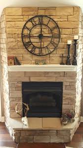 Stone Fireplace With Clock Stone Fireplace Decor Fireplace Mantel Decor Wood Fireplace