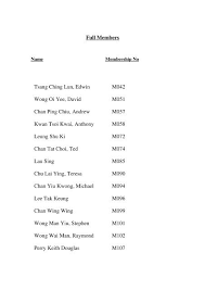 Miss wong, hiu wing sharon. Full Members Tsang Ching Lun Edwin Wong Oi Yee David Chan