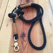 leine tau gedreht schwarz mit leder cognac hundeleine leder hundehalsband leder halsband