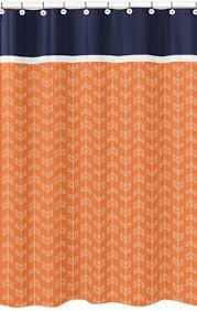 Orange And Navy Arrow Kids Bathroom Fabric Bath Shower Curtain Only 39 99 Boys Shower Curtain Kids Shower Curtain Orange Bathrooms