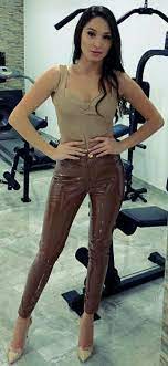 Brown Patent Leather Pants Glanzenden Leggings Lack Kleidung Leder Leggings