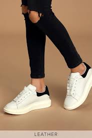 Black And White Platform Sneakers Glazed Black And White Leather Platform Sneakers Platform Sneakers White Platform Sneakers Chic Sneakers