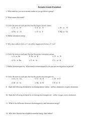 Periodic table worksheets with answers. Periodic Trends Worksheet