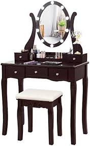 Best Seller Charmaid Vanity Table Set Lighted Mirror Makeup Dressing Table 10 Led Lights Touch Switch 5 Drawers Removable Organizer 10 Dimmable Lights Ma In 2020 Vanity Table Set Mirror With Lights Vanity Table