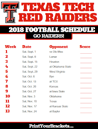 2018 Printable Texas Tech Red Raiders Football Schedule Texas Tech Texas Tech Football Texas Tech Red Raiders Football