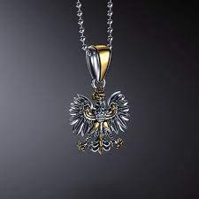 Traditional Double Sided Polish Eagle Silver Pendant With Gold Plated Enrichment Pendant Polish Eagle Silver Pendant