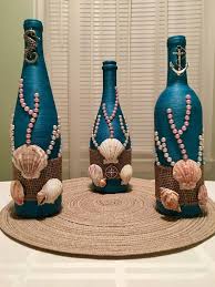 Decorative Bottles Hand Wrapped Wine Bottle Bottle Beach Ocean Sea Themed Vase Center Bemalte Weinflaschen Flaschen Dekorieren Weinflaschen Dekorieren