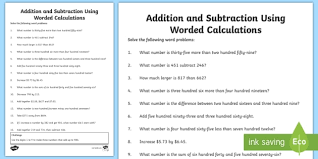 • read, represent, compare, and order whole numbers to 1000, and use concrete materials to represent fractions and money. Addition And Subtraction Using Worded Calculations Grade 3 Question Worksheet