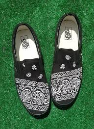 Black And White Custom Vans Slip Ons Customized Vans Slip On Sneakers Unisex Black White Bandana Print Custom Nike Shoes Dress Shoes Men Shoes