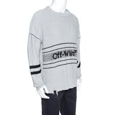 You can create warm scarves, cozy blankets, cute sweaters, durable washcloths and more if you know how to knit. Off White Grey Logo Embroidered Knit Distressed Jumper S Off White Tlc