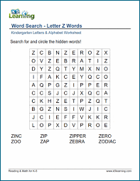 And that letter is only a few hundred years old. Word Search Letter Z Words K5 Learning