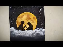 Moon Light Couple Painting Romantic Couple Painting Acrylic Painting For Beginners Step By Step Yout In 2020 Romantic Paintings Canvas Drawings Small Canvas Art