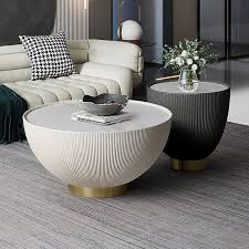 The surface may be personalized with a variety of powder coat colors or, for indoor use, solid ash. Beige Drum Coffee Table Stone Round Pu Leather Accent Table In Gold