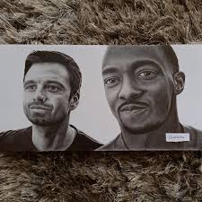 Hi guys I'd like to show u my drawing of Sam and Bucky I recently made,  what do y'all think? 👉👈 { if you'd like to see more of my marvel (and