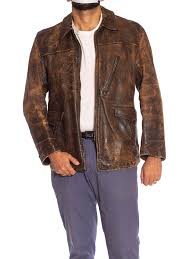 1940s Brown Leather Distressed Zipper Front Jacket For Sale At 1stdibs