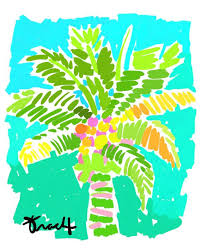 Art Print 16x20 Green Palm Tree W Aqua By Kelly Tracht Lilly Pulitzer Style Painting Palm Beach Regency Palm Trees Painting Tree Painting Art Prints