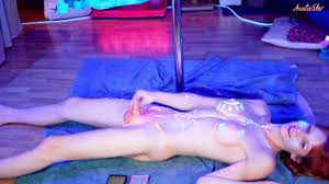Naked neon body paint and Cum with Analie