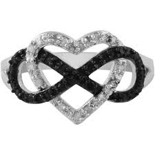 Black And White Diamond Shaped Logo Jewel Exclusive Sterling Silver Black White Diamond Heart Infinity 40 Li Sterling Silver Heart Jewelry Black Sterling Silver Ring Heart Shaped Rings