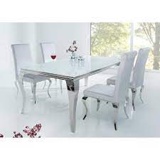 Elle dispose d'une rallonge latérale qui. Table A Manger Baroque Verre Opale Blanc Et Pied En Acier Poli 1m80 Cbc Meubles