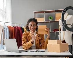 person managing an online store from their home office resmi