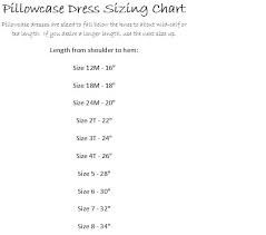 size chart for pillowcase dress pattern sewing kids