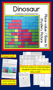 Dinosaur 100s Pocket Chart With Base Ten Blocks Math