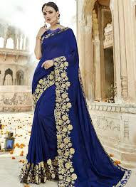 Lovely Royal Blue Silk Embroidered Work Designer Saree Miraamall Usa Uk Canada Saree Designs Party Wear Sarees Royal Blue Saree
