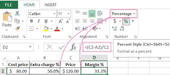 how to calculate margin and markup extra charge in excel