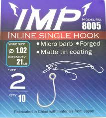 Bkk Imp Inline Single Hook 8005 Size 2 10pcs Pack