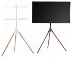 Tripod Easel Tv Stand Fits Screens 43 65 Wooden Legs 180 Swivel Black Walnut Easel Tv Stand Mid Century Modern Design Tv Stand Legs